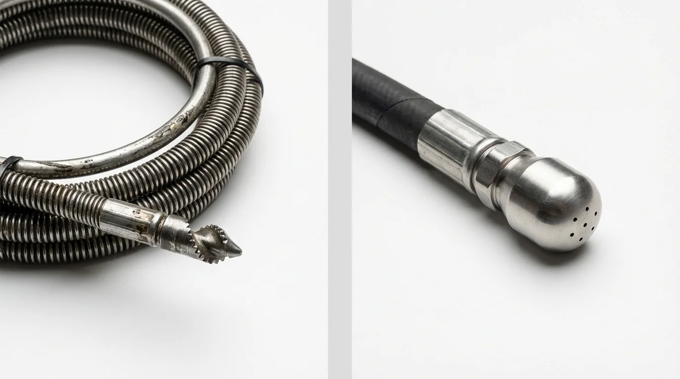 Drain snake cable and hydro jetting nozzle used for drain cleaning in Madisonville, KY