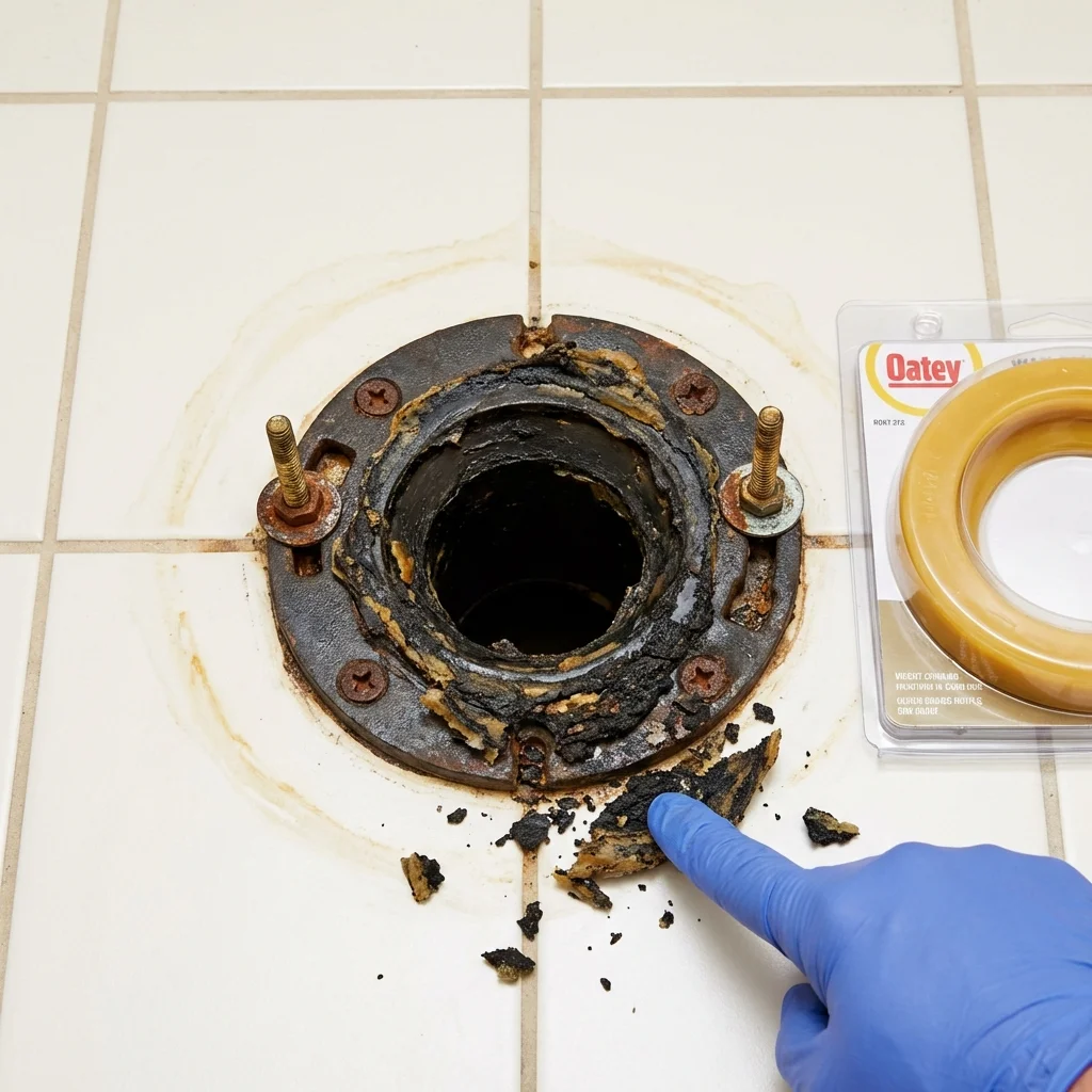 Failed wax ring showing water seepage at the base of a toilet in a Madisonville, KY home