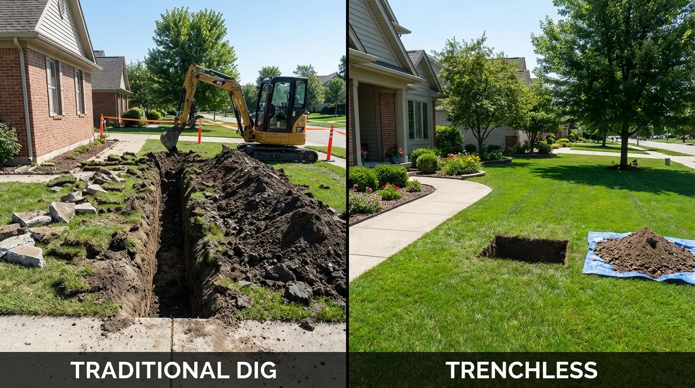 Trenchless sewer repair with minimal yard damage versus traditional excavation in Madisonville, KY